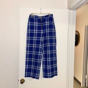 Blue Plaid Wide Leg Pants